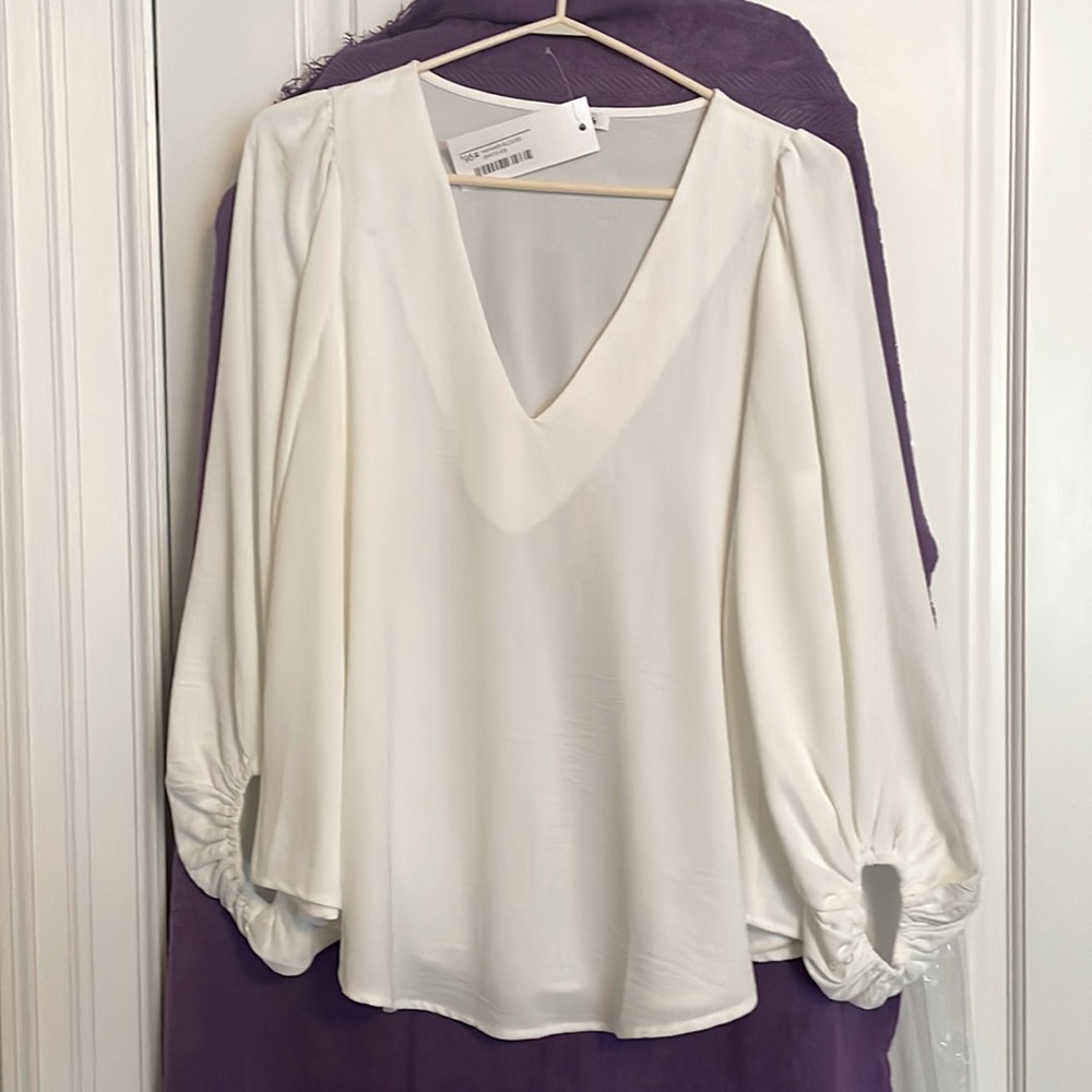 Brand new b-neck blouse - slight gather at shoulder and blouson around wrist.
